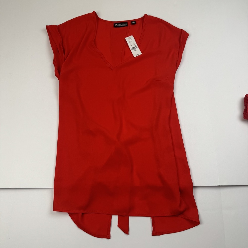 New York & Company Shirt Womens Small Red 7th Avenue Design Studio High Low Top